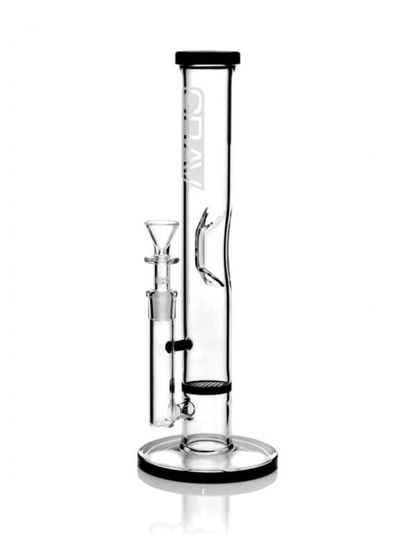 Grav Medium Straight base Water Pipe with Black Accents at Restart CBD Austin Texas